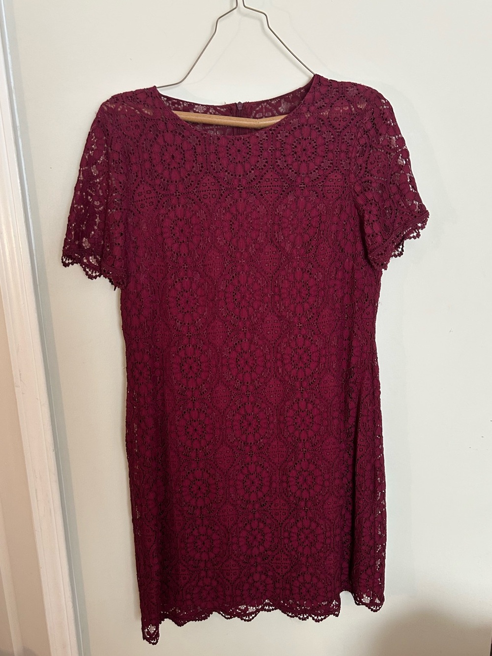 London Times Wine Lace Shift Dress